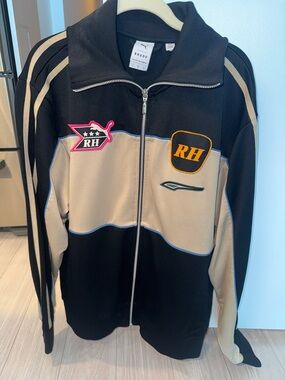 Rhude Black & Beige Colorblock Track Jacket with Patches